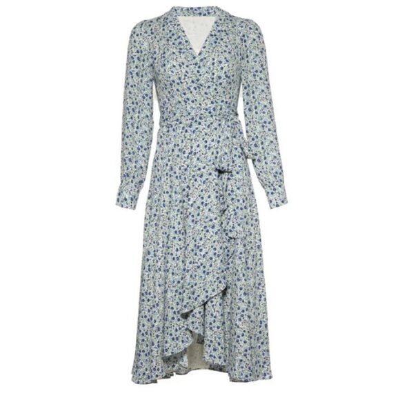 💕FAME AND PARTNERS💕 The Winslet Dress ~ Blue Floral Print US 2 Wrap Dress - Picture 6 of 14